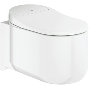 Weißes, wandhängendes Grohe Dusch-WC Sensia Arena mit geschlossenem Design und spülrandloser Technologie.