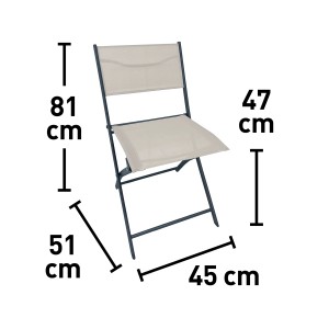 Klappstuhl Toconao in Anthrazit-Beige mit Maßangaben.