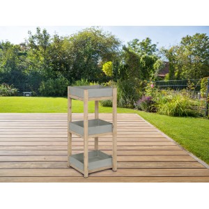 Pflanzregal Mageve mit 3 Ablagen aus Sandstein und Holz, ideal für Gartendekoration.
