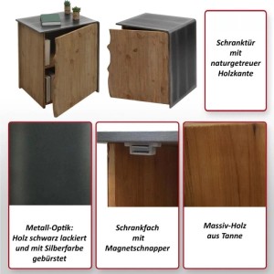MCW Beistelltisch L76 aus Tanne mit Schrankfach und Metall-Optik