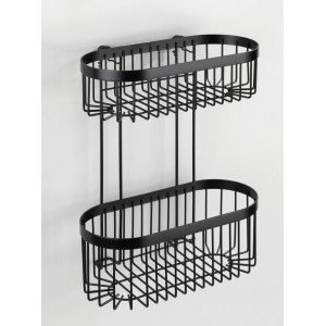 Schwarzes Wenko Wandregal Classic Plus mit 2 Ablagen aus Stahl für Bad und WC.