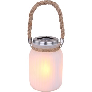 Globo LED-Solar-Laterne aus Kunststoff mit Seilgriff, warmweißes Licht für den Außenbereich.