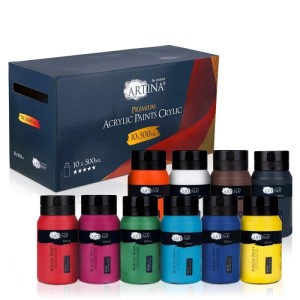 Artina Crylic Acrylfarben Set, 10 Farben à 500ml, Künstlerfarben für Hobby und Profis.