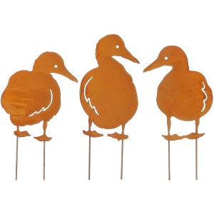 Gartenstecker Enten Rost, 3er Set, aus Eisen, Gartendekoration.