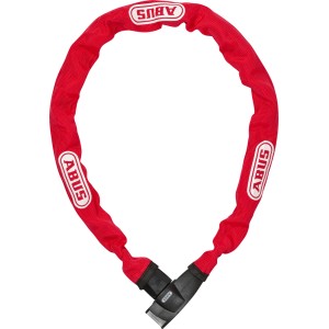 Rotes Abus Kettenschloss CH Lock 5406 für Fahrräder mit Textilschlauch.