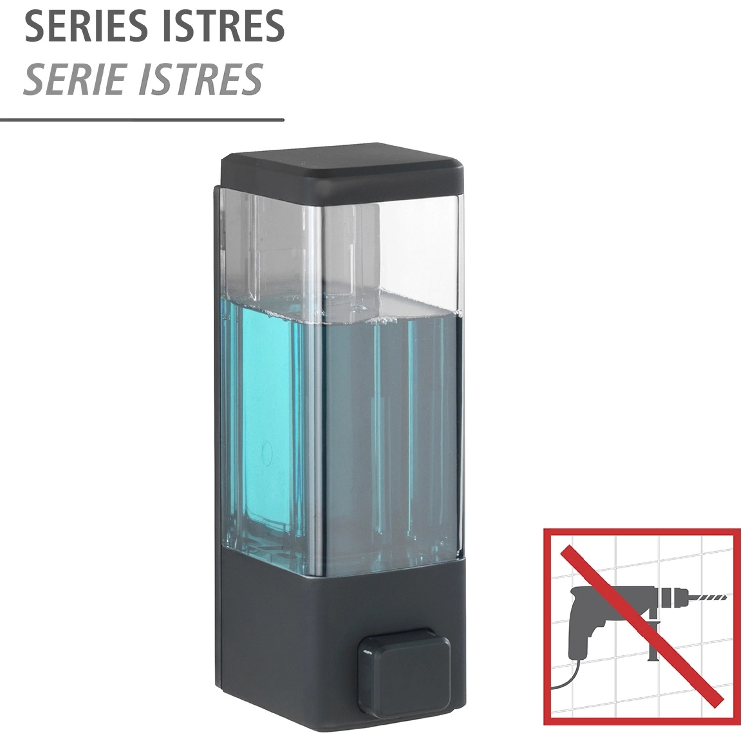 Wenko Desinfektionsmittelspender Istres, 320 ml, schwarz, zur Wandmontage mit Klebeband oder Schrauben.