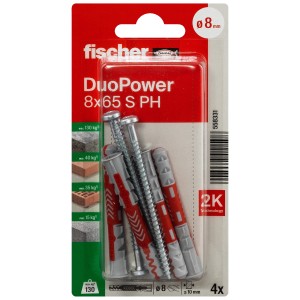 Fischer DuoPower Dübel 8x65 mm, 4er-Set. Universaldübel für sicheren Halt in Voll- und Lochbaustoffen.