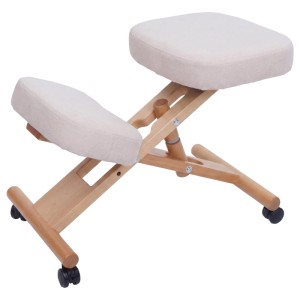 Ergonomischer Kniestuhl Q46 für Bürostuhl, höhenverstellbar, mit Rollen, Stoff Creme, Holzgestell.