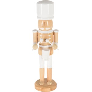 Nussknacker aus Holz, 25 cm, naturfarben mit weißem Hut und Details, als Weihnachtsdeko.