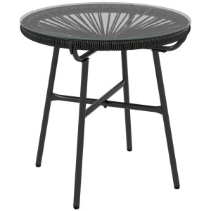 Outsunny Rattan Beistelltisch Metall PE Rattan Schwarz 50L x 50B x 50H cm