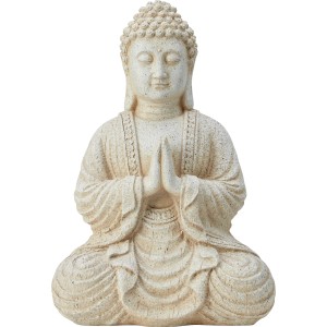 Sitzender Buddha Deko-Figur aus Polyresin, grau, 36 cm hoch, für Garten und Wohnraum.