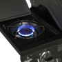 Detailaufnahme des Seitenbrenners vom schwarzen El Fuego Gasgrill Columbus mit blauer Flamme.