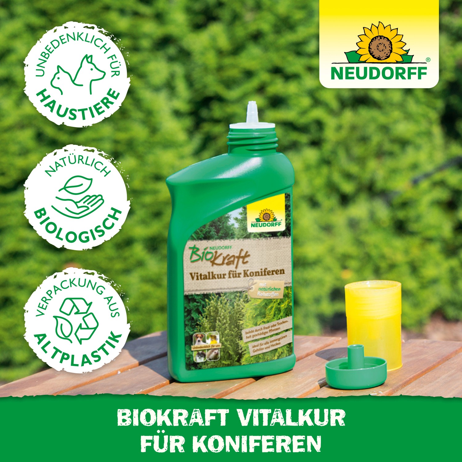 Neudorff BioKraft Vitalkur für Koniferen, 300ml Flasche. Pflanzenstärkungsmittel für gesunde Koniferen.