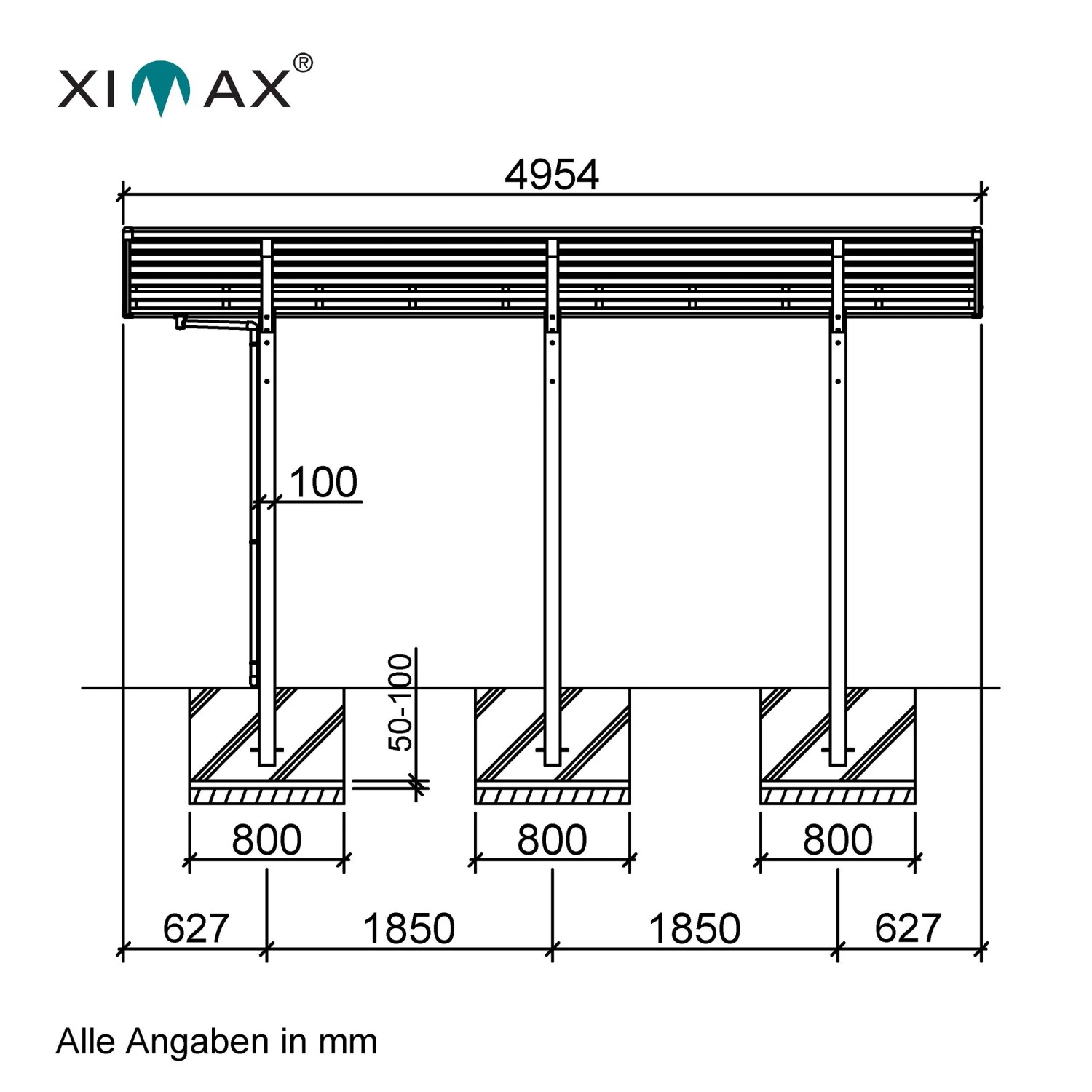 Ximax Alu Carport Portoforte Typ 110 Edelstahl-Look XL 301x495cm Sonderfertigung_7