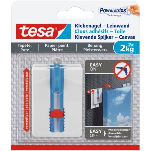 Tesa Klebenagel für Tapeten/Putz bis 2kg, verstellbar, einfache Montage ohne Bohren.
