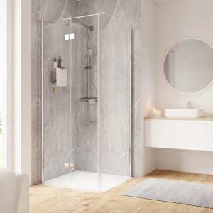 Schulte ExpressPlus Drehfalttür mit Seitenwand, Chromoptik, 200x90 cm, im Badezimmer.