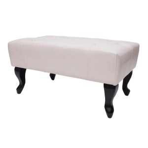 Creme-weißer Chesterfield Hocker mit Rautenmuster und schwarzen Füßen.