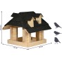 Dobar Vogelhaus Nero XL aus hellem Massivholz mit dunklem Bitumendach und Gauben, 37x37x33,5 cm.