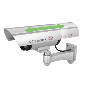 Basi Kamera-Attrappe KA 300, silberfarben, mit blinkender LED und Wandhalterung.