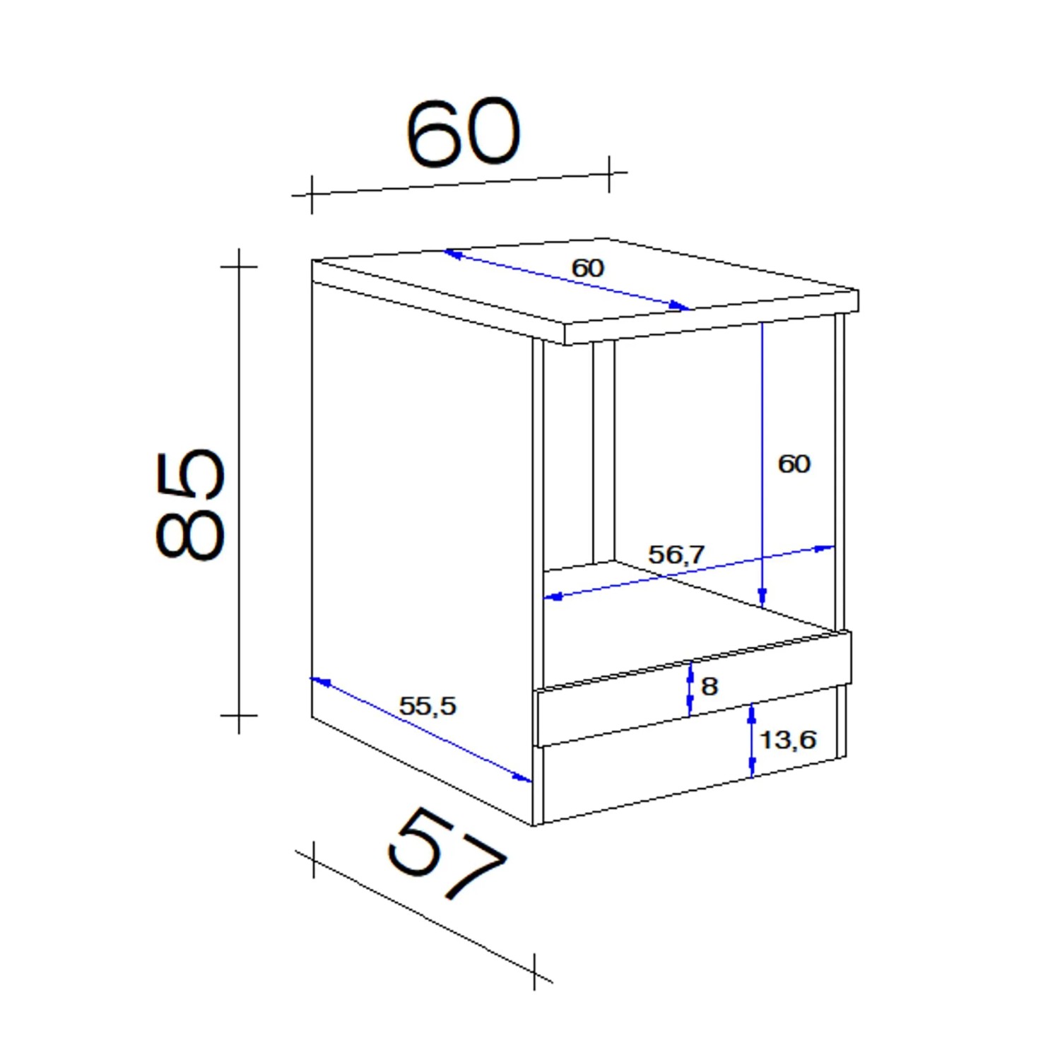 Technische Zeichnung: Flex-Well Classic Küchenzeile Wito, Maße des Unterschranks.