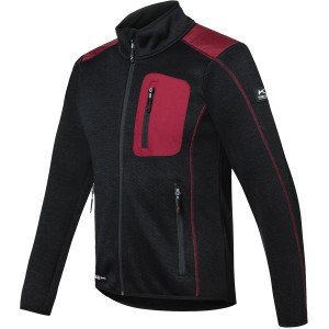 Kübler Pulse Strickjacke Daily Damen, schwarz/bordeaux, Gr. XXL. Arbeitskleidung mit Reißverschluss und Taschen.