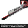 Einhell Akku-Heckenschere GE-CH 18/60 Li-Solo: Detailaufnahme der Messerklinge mit Schnittgutsammler.