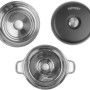 Petromax Camping Backofen aus Edelstahl, bestehend aus Deckel, Ringform und Basis. Grillutensil für Outdoor-Küche.