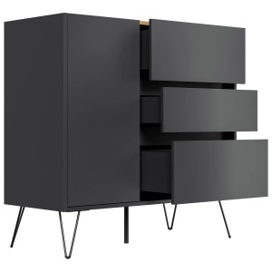 Posseik Sideboard Industrial L, 100 cm, Grafit/Eiche, mit 3 Schubladen und 1 Tür.