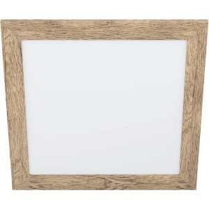 Quadratische LED-Deckenleuchte Piglionasso (50x50 cm) mit Holzrahmen in Eiche-Optik, weißes Panel.