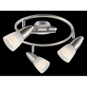 Globo LED-Spot Caleb 3er, Nickel matt, mit 3 satinierten Glas-Spots und warmweißen LEDs.