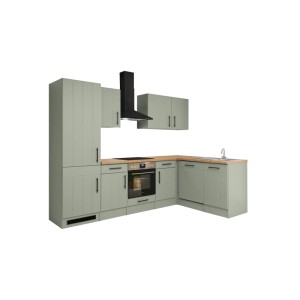 Respekta Winkelküche Anton Landhaus Schilfgrün 280 cm mit Einbau Herd-Set
