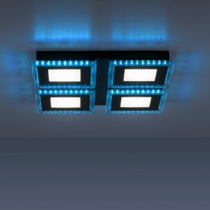 Schwarze Just Light LED Deckenleuchte Acri, 4-flammig mit RGB-Rahmen für stimmungsvolle Beleuchtung.