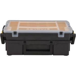 Stanley Sortmaster Multilevel Organizer für Werkzeug und Kleinteile, mit transparentem Deckel.