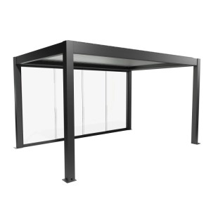 Biohort Glasschiebewand Klarglas, 4,5 m, Dunkelgrau-Metallic für Terrassenüberdachung.