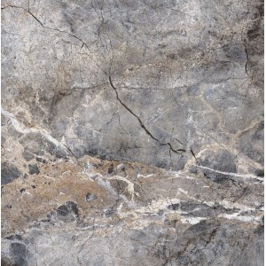 Dunkelgraue Feinsteinzeugfliese Princess 60x60 cm mit polierter Naturstein-Optik und Marmorierung.