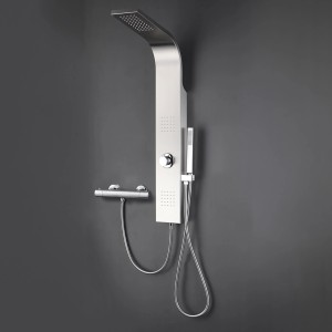 Aufputz Thermostat mit Kopf- und Handbrause in Silber.