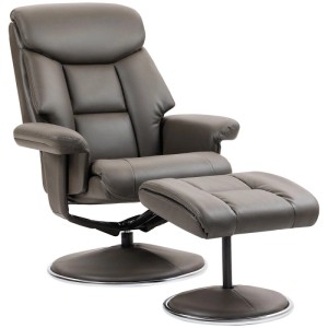 HOMCOM Relaxsessel mit Hocker Liegefunktion Wippfunktion Kunstleder Grau