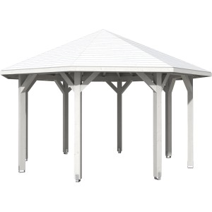 Weißer Skan Holz Pavillon Nice 2 aus Leimholz, 484x484 cm, mit Massivholzdach für den Garten.