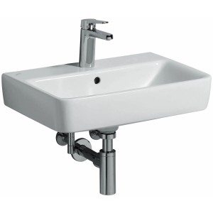 Geberit Renova Compact Handwaschbecken, 55 cm, weiß, mit Hahnloch und Überlauf.