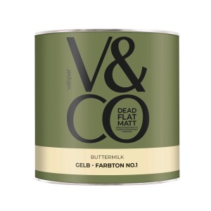 V&CO Premium Innenfarbe Dead Flat Matt Gelb Buttermilk, 2,5l Dose. Bunte Wandfarbe.