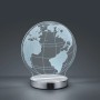 Chromfarbene Reality LED Tischleuchte Globe mit Weltkugel-Design, 20 cm hoch.