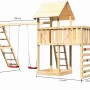 Karibu Spielturm Lotti mit Doppelschaukel, Kletterwand und Anbauplattform aus Holz.
