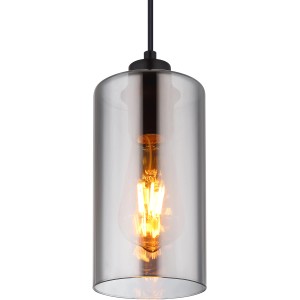 Globo Pendelleuchte Olly, 1-flammig, schwarz matt mit rauchfarbenem Glas.