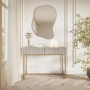 Selsey Veldio Schminktisch 110 cm mit Lamellenfront und Zwei Schubladen Greige mit Goldenen Beinen_2