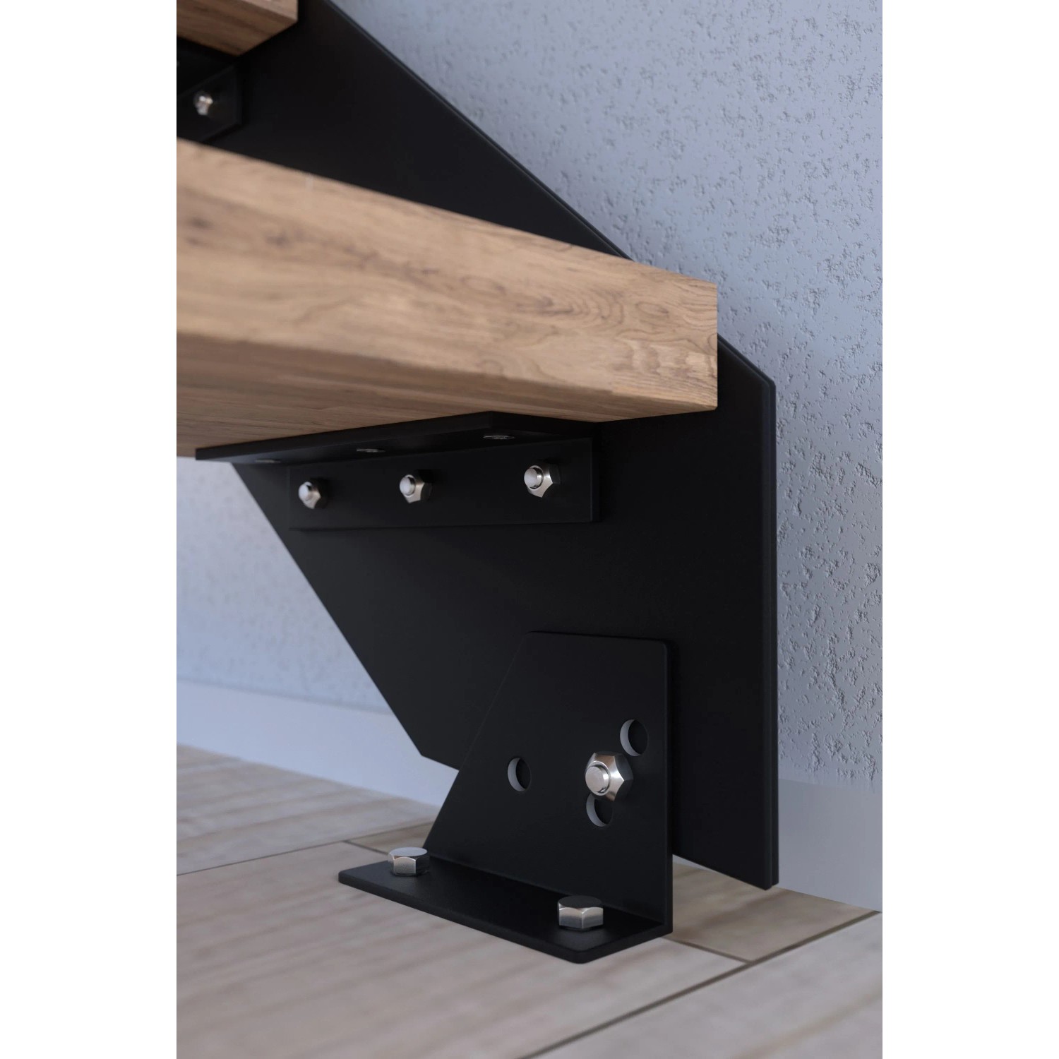 Treppe Kos 14 Stufen Eiche Rustik Natur 107 cm Design-Geländer Schwarz FSC®_5