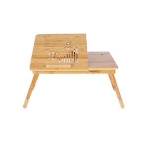 Naturfarbener Songmics Laptoptisch (55x35x29cm) aus Bambus, höhenverstellbar und faltbar.