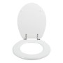 Weißer MSV WC-Sitz aus MDF mit Zinkscharnieren, geöffnet.