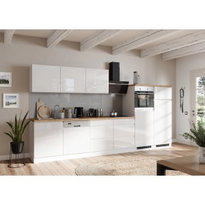 Moderne Küchenzeile Gera 360 cm in Weiß/Wotan ohne E-Geräte von Held Küchen.