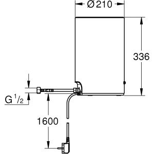 Grohe Red Boiler M-Size Chrom: Schema mit Maßen und Anschlüssen des Boilers.