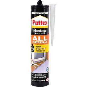 Pattex Montagekleber All Materials, 450g Kartusche, stark haftender Alleskleber für diverse Materialien.